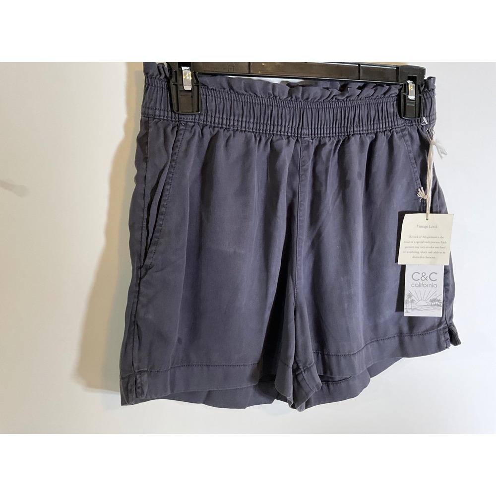 C&C California Women Charcoal Grey Lyocell Paperbag Waist Shorts XS NWT